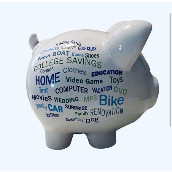 Large Piggy Coin Wachovia Bank Money Pig Ceramic White Sayings W/Stopper - Picture 2 of 4